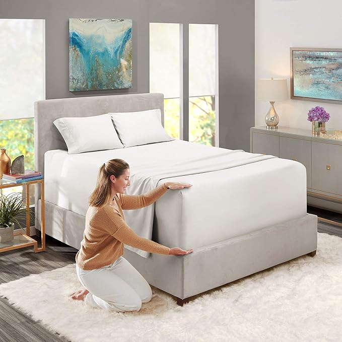 Nestl Twin Size Sheet Set, 4 Piece Extra Deep Pocket (18-24 inches), Microfiber, Hotel Luxury, Soft, Breathable, Wrinkle-Free, Easy to Care, White