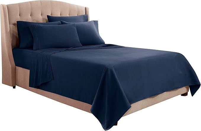 Clara Clark Twin Sheets, 5 Piece Set - Hotel Luxury Sheets for Twin Size Bed, Super Soft Bedding Set, Twin Size, Navy Blue
