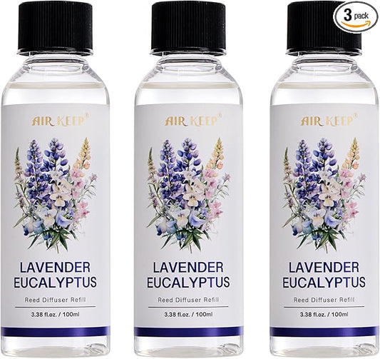 Airkeep Reed Diffuser Oil Refill/Lavender Eucalyptus/3.38 oz(100ml)/3 Pack/Scented Oil Refill for Reed Diffuser Home Fragrance for Bedroom, Bathroom Office Home Decor