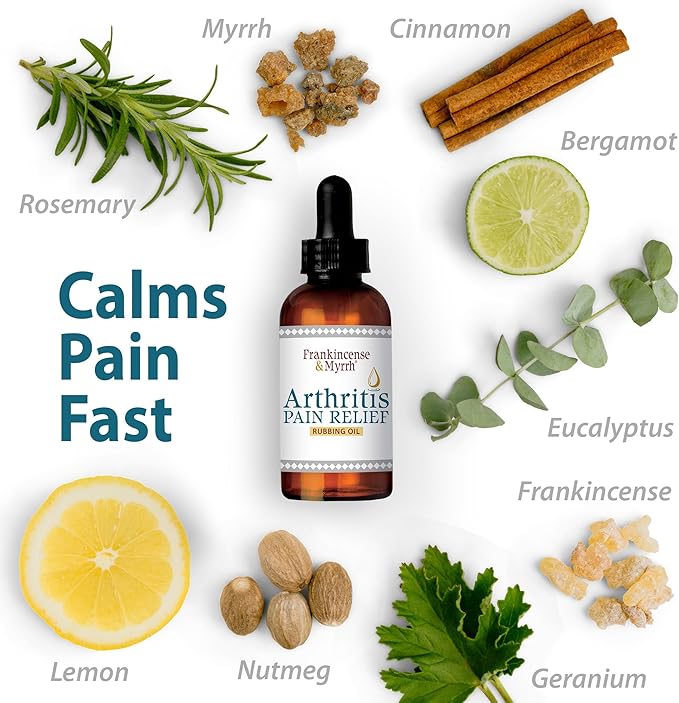 Frankincense & Myrrh Arthritis Pain Relief Rubbing Oil – Arthritis Pain Reliever with Frankincense Essential Oil for Sciatica, Lower Back, Neck, Hands, Knees, Joints and Shoulders, 2 fl.oz. - 1 Pack