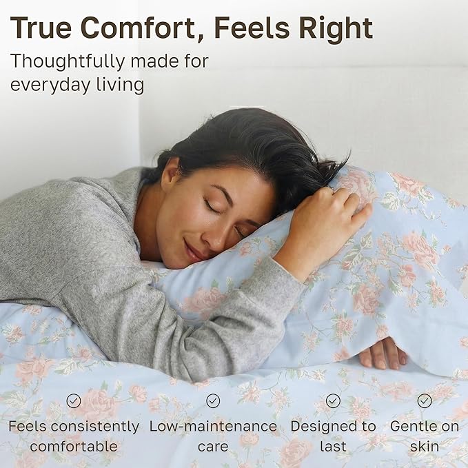 California Design Den Soft Cotton Bed Sheets Full Size Set, 400 TC Good Housekeeping Award Winner, Smooth Sateen Finish with Deep Pockets, Cozy and Durable Full Bedding Set - Floral Blue/Pink