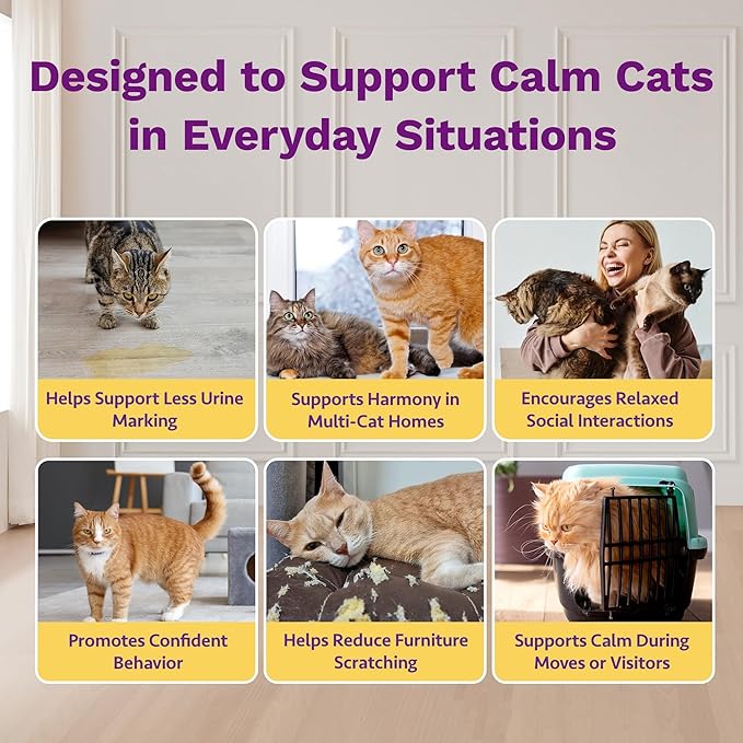 TopSum Cat Calming Pheromone Diffuser: Feline Pheromones Plug in for Stress, Along At Home, Spraying, Fighting, Scratching, Aggression & Excessive Meowing (Purple– 6 Refills)