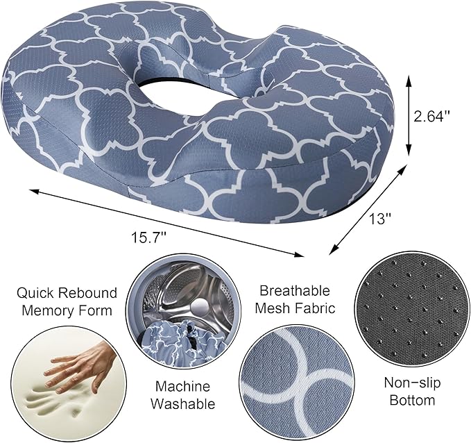 Donut Pillow Seat Cushion for Tailbone Pain Relief and Hemorrhoids, Home Office Chair Cushion for Long Sitting Work, Memory Foam Car Seat Cushions for Driving Butt Pain & Postpartum Pregnancy