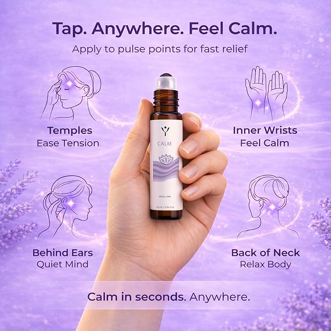 Calm Essential Oil Roll On – Stress Relief Aromatherapy Roller with Lavender, Bergamot & Ylang Ylang – Relax & Unwind Essential Oil Blend – 10 ml