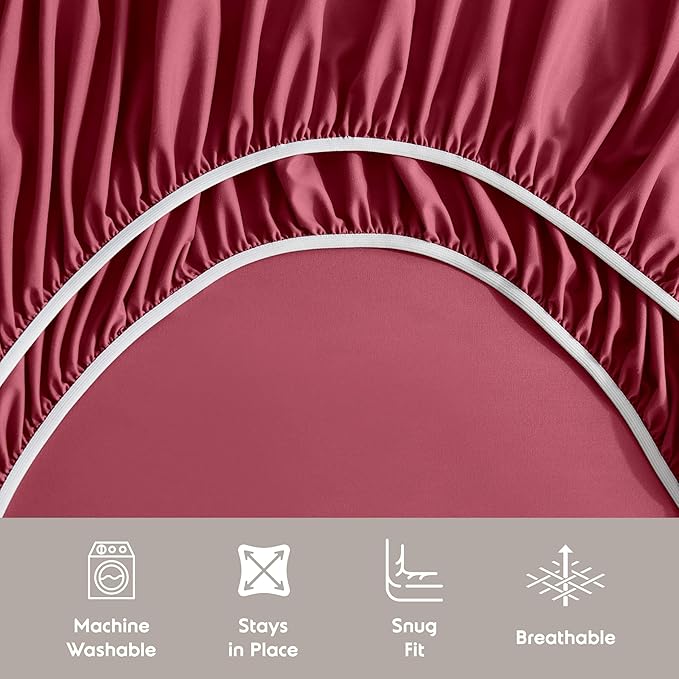 Nestl Extra Deep Cal King Sheet Set - 6 Piece Breathable & Cooling Sheets - Hotel Luxury Bedding Set w/18-24 Inch Deep Pockets - Easy & Secure Fit - Super Soft, Wrinkle Free & Comfy - Burgundy Red