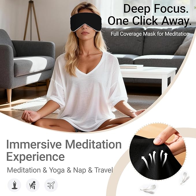 Soft Reversible Cotton Eye Mask, Obsidian Black&Grey Full-Coverage Adjustable Breathable Wrap, Ultra-Light Total Blackout Blindfold for Travel Nap, Ready-to-Gift Set for Women Men Couples Adults