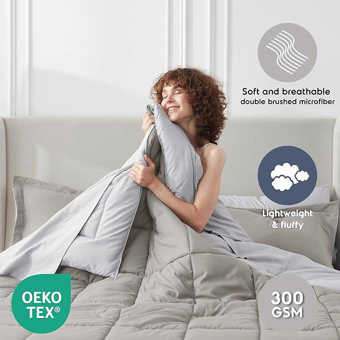 Nestl 9 Piece Full Comforter Set – Linen Reversible Bed in a Bag – Complete Full Size Bedding Set with Sheets, Set of 2 Down Alternative Pillows, Pillowcases and Shams