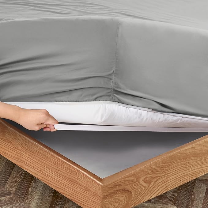 Manyshofu Extra Deep Pocket Twin Sheets Set - Hotel Luxury 1800 Thread Count Sheets & Pillowcases - Kids Bedding Set up to 24" Mattress - Silver Grey Bed Sheets 18-24 Inch Deep Pockets - 3 Piece