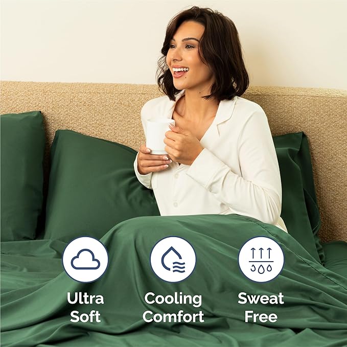 Full 6 Piece Sheet Set - Comfy, Breathable & Cooling - Hotel Luxury Bedding for Women, Men, Kids, Teens and Children - 1 Flat & 1 Fitted Sheet & 4 Pillowcases w/ Deep Pockets - Wrinkle Free - Emerald