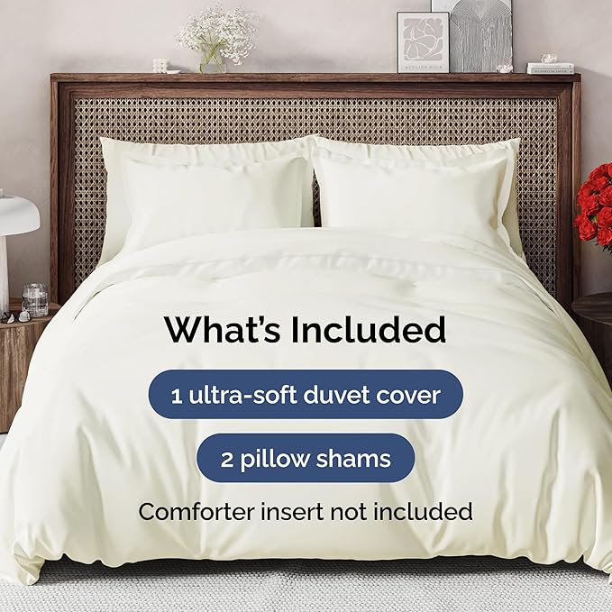 Duvet Cover King Size Set - Extra Soft King Duvet Cover 104" x 90" with 2 Pillow Shams - Hotel Luxury, Easy Care and Fade Free w/ Zipper Closures & Ties - All Season, Comfy, Cozy & Breathable (Ivory)