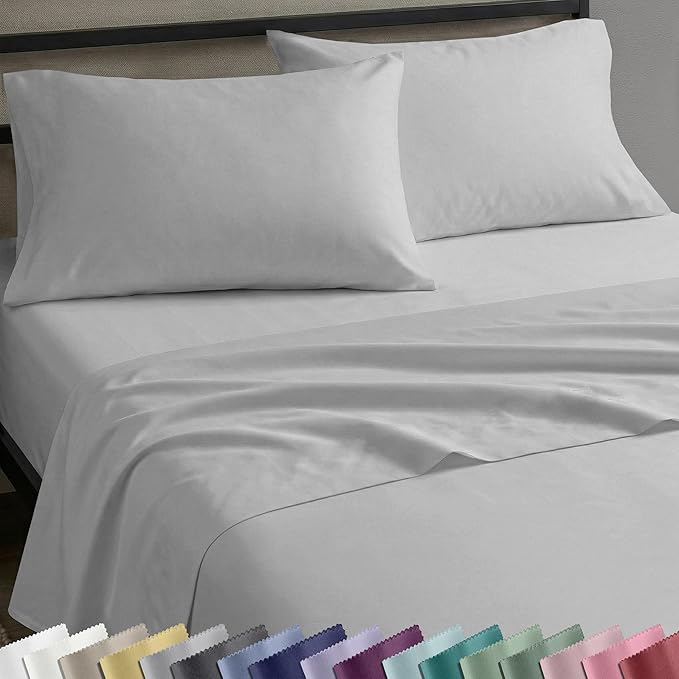 California Design Den Natural 100% Cotton Sheets Twin XL Size Set - Soft Sateen Weave, Twin XL Sheets with 12" Pockets, Breathable and Durable Bedding for Dorm Rooms, College (Light Grey)