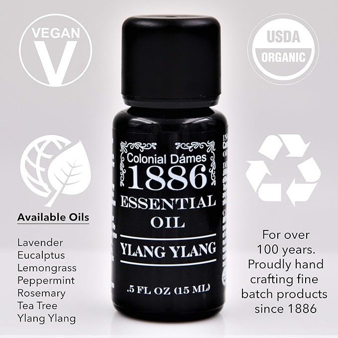Colonial Dames Ylang-Ylang Essential Oil (0.5 oz) – 100% Pure Therapeutic Grade Ylang Ylang Oil – Vegan Essential Oils for Healthier Life