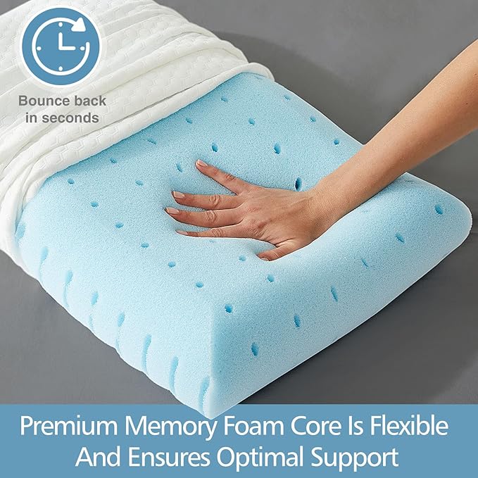 DUMOS Memory Foam Pillows for Sleeping, 1 Pack Bed Pillows for Adults with Washable Cover and Breathable Mesh, Gel Cooling Pillow for Back and Side Sleeper Support, White