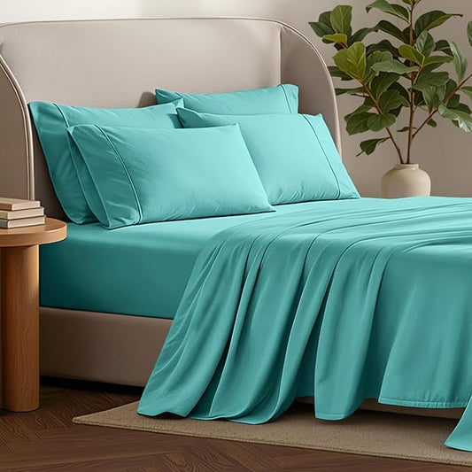 Bare Home Hotel Luxury King Sheet Set, Extra Soft - 6 Piece Set - Deep Pockets - Easy Fit - Cooling & Breathable - Wrinkle, Fade, Stain Resistant - Includes 4 Pillowcases (King, Turquoise)