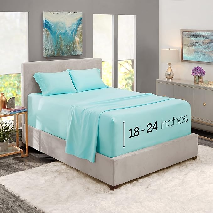 Nestl Twin XL Size Sheet Set, 4 Piece Extra Deep Pocket (18-24 inches), Microfiber, Hotel Luxury, Soft, Breathable, Wrinkle-Free, Easy to Care, Light Blue