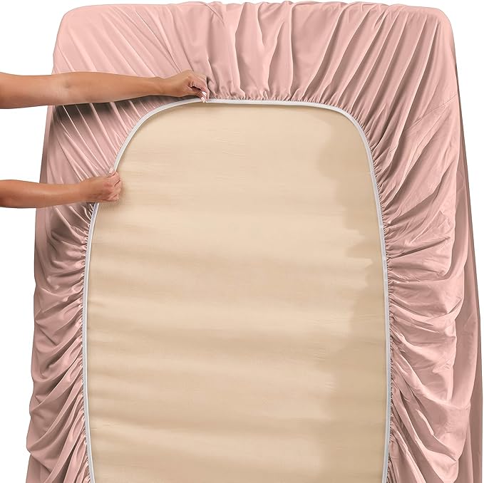 Nestl Twin XL Size Sheet Set, 4 Piece Extra Deep Pocket (18-24 inches), Microfiber, Hotel Luxury, Soft, Breathable, Wrinkle-Free, Easy to Care, Peach Beige