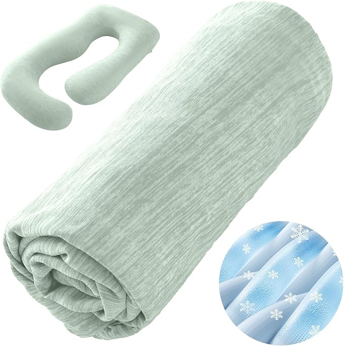 Sasttie Cooling Pregnancy Pillow Cover, 57-inch U Shaped Pregnancy Pillow Case, Fits 55 to 57 Inch Maternity Pillow, Green (No Pillow Insert)