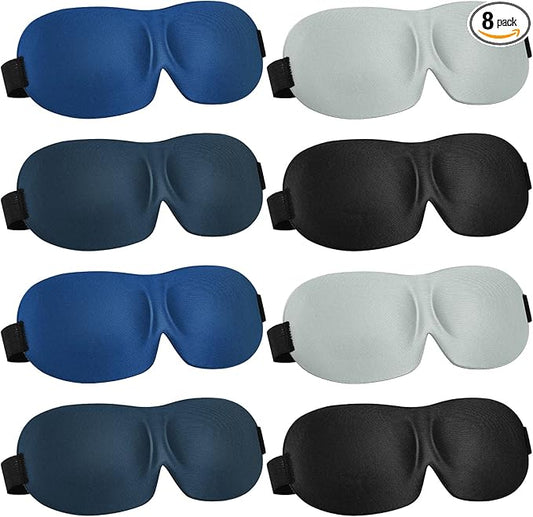 Bencailor 8 Pcs Sleep Mask for Side Sleeper 3D Eye Masks for Sleeping Blackout Eye Cover Shade Night Blindfold with Adjustable Strap for Women Men Sleeping Game Gifts(Large,Retro Colors)