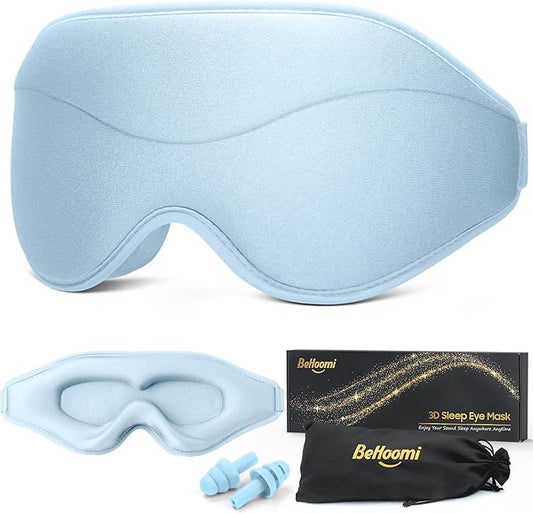 BeHoomi Sleep Mask, Premium Eye Mask for Sleeping, Total Blackout, Superior Soft Comfort, Upgraded 3D Ergonomic Designed Sleeping Mask for Home, Office, Travel, Meditation, Sky Blue