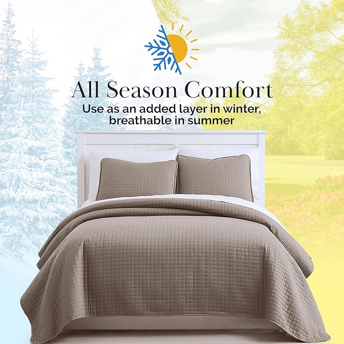 Southshore Fine Living, Inc. Quilts Full Size, Queen Size Quilt Bedding Set, Pet Hair Resistant Bedding Coverlet Queen Size, Full Size Bedspread w/ 2 Pillow Shams, Quilted Bedspread, Dark Taupe Quilts