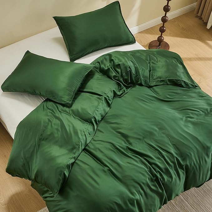Simple&Opulence Cooling Duvet Cover Set Queen Size, 3 Pcs 100% Viscose Derived from Bamboo Hotel Luxury Silky Bedding, Breathable Soft Comforter Cover for Hot Sleeper with 2 Pillowcases(Olive Green)