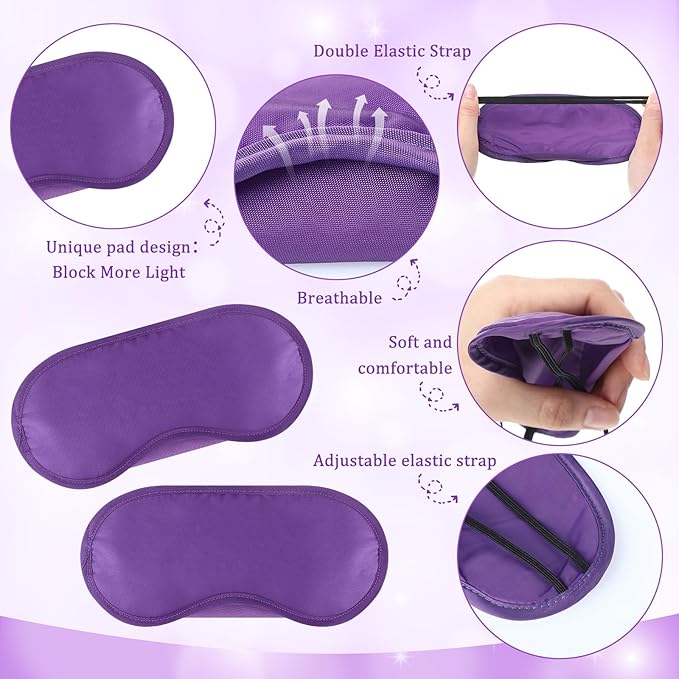 Meanplan 100 Pcs Mini Hair Brush Set 50 Sleep Mask 50 Portable Wet Dry Hair Combs Detangling for Women Spa Sleepover Party Supplies for Travel Team Building Wedding Bridesmaid Gifts(Purple)