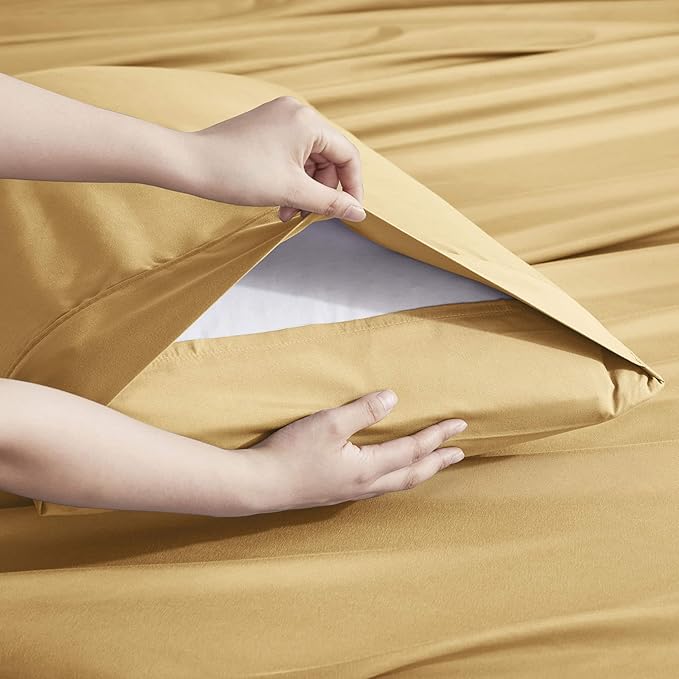 Nestl Extra Deep Cal King Sheet Set - 6 Piece Breathable & Cooling Sheets - Hotel Luxury Bedding Set w/18-24 Inch Deep Pockets - Easy & Secure Fit - Super Soft, Wrinkle Free & Comfy - Camel Gold