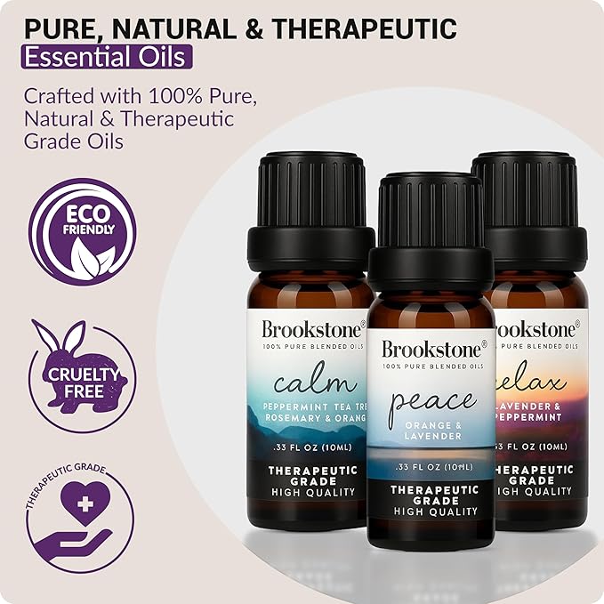 Brookstone Essential Oil Blends Sleep Collection | Organic Essential Oil Set for Aromatherapy Diffuser, Massage Oil and Candle Scents | 3-Pack 10ml Bottles