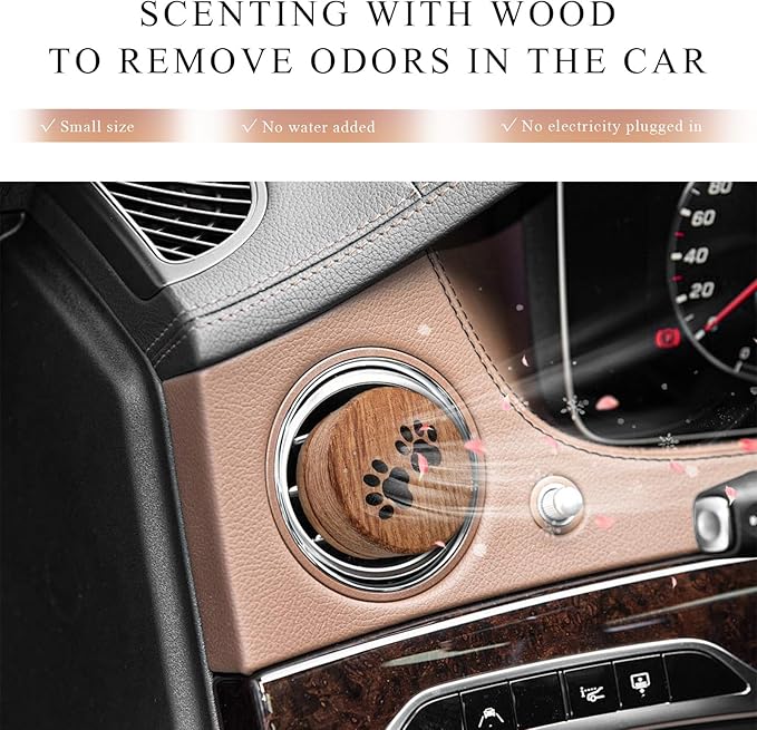 KVAEY 2 PCS Wood Car Essential Oil Diffuser, Wooden Aromatherapy Essential Oils Diffuser with Vent Clip, Wood Vent Clip Air Freshener for Vehicle Office Home Bedroom (Footprints)