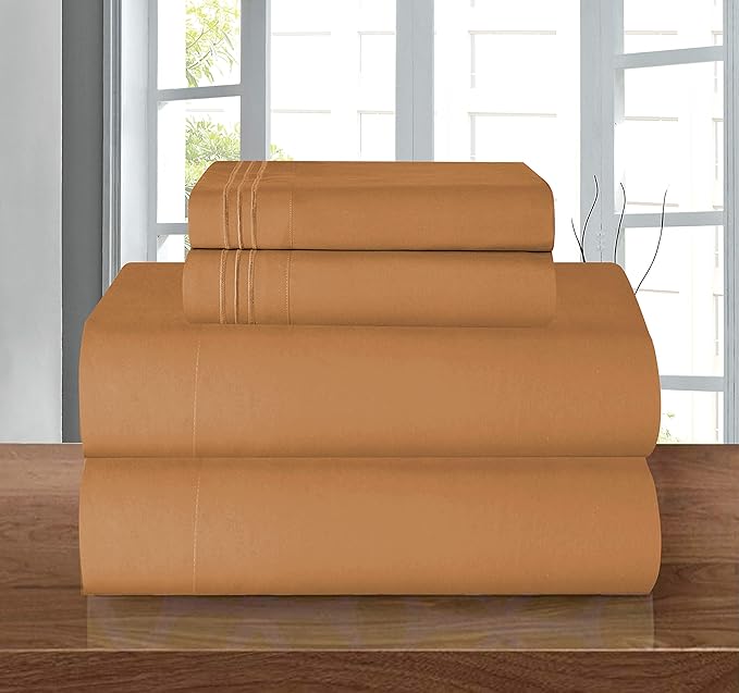 Elegant Comfort 1500 Premier Hotel Quality 4-Piece Bed Sheet Sets, Deep Pockets - Luxurious Wrinkle Free & Fade Resistant, Queen, Bronze
