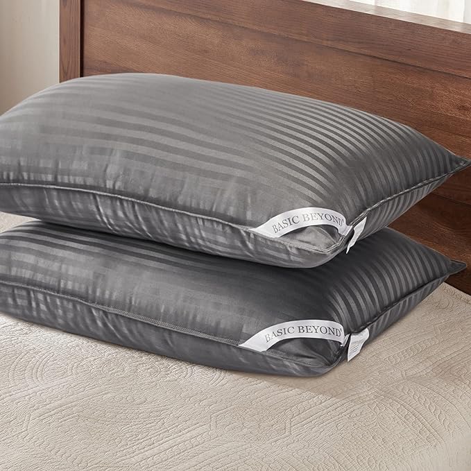 Basic Beyond Standard Size Pillows for Sleeping - Soft Down Alternative Pillows Luxury Hotel Collection Bed Pillows Set of 2, Grey, 20x26 Inches