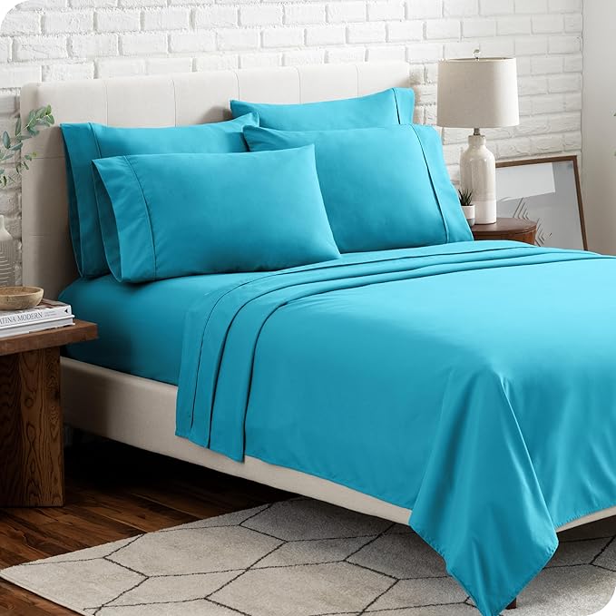 Bare Home Hotel Luxury King Sheet Set, Extra Soft - 6 Piece Set - Deep Pockets - Easy Fit - Cooling & Breathable - Wrinkle, Fade, Stain Resistant - Includes 4 Pillowcases (King, Aqua)