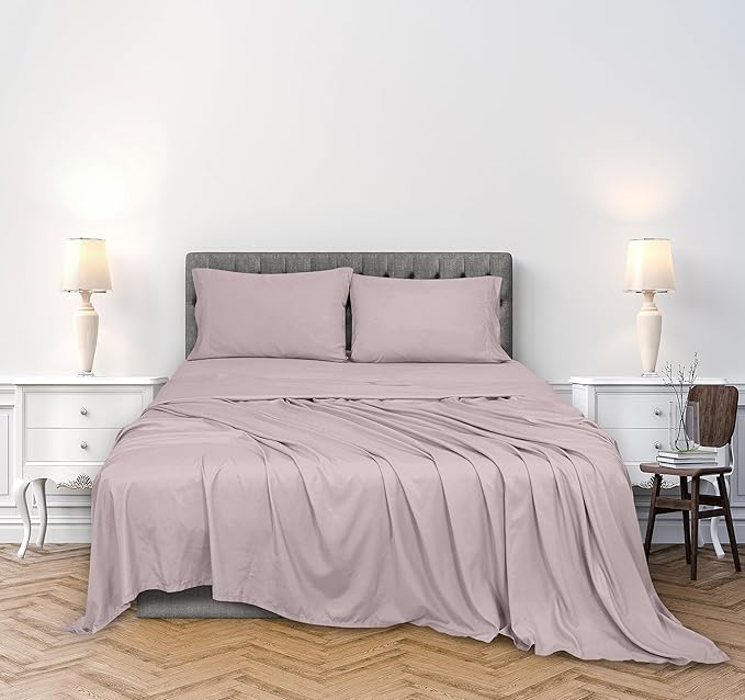 ROYALE LINENS 300 Thread Count 100% Long Staple Combed Cotton Sheet Set - 4 Piece Full Bed Sheets - 1 Fitted, 1 Flat, 2 Pillow Cases -Soft Cool & Crisp Sheet Set (Full, Lavender)