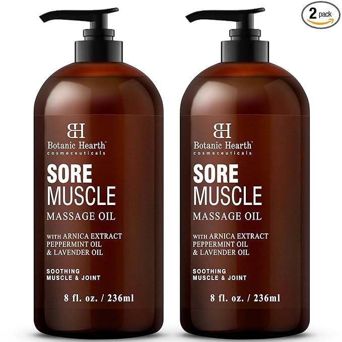 Botanic Hearth Soremuscle Massage Oil 8 Fl Oz (2 pack)| Refreshing, Relaxing Massage Oils for Muscle Relaxing & Joint Comfort | Made with Natural Oils | for All Skin Types, for Men & Women