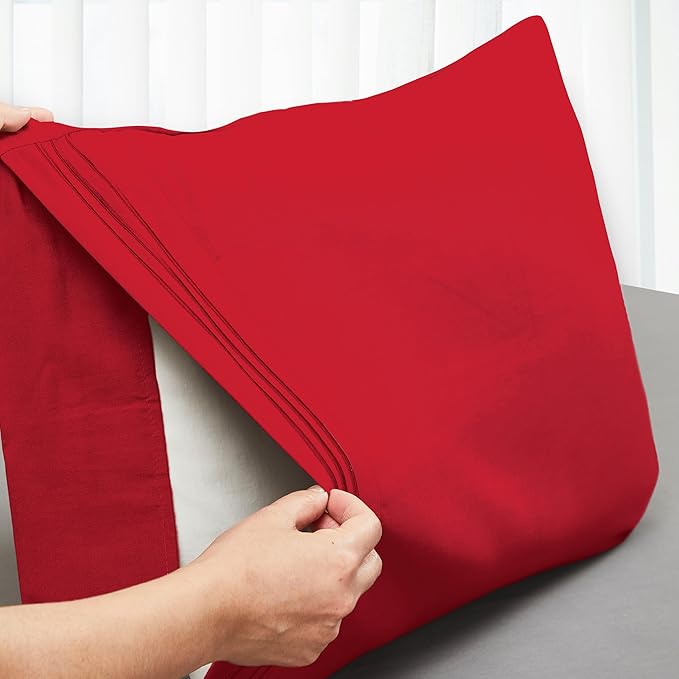 Mocassi 2-Piece Premium Standard/Queen Pillowcase Set 1800 Series Hotel Quality Microfiber - Soft and Breathable with 3-Line Embroidery Wrinkle and Stain Resistant, Easy Care, 20" x 30", Red