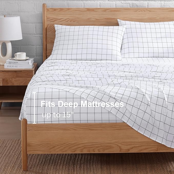 Casa Platino Bed Sheets California King Size, Pre-Washed Ultra Soft & Breathable California King Bed Sheets Set, 100% Hydro-Brushed Microfiber Cooling Sheets Deep Pocket - Windowpane