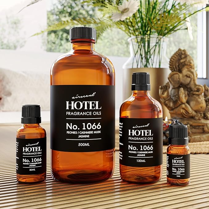 AirScent Hotel Diffuser Oil No. 1066 - Peonies, Cashmere, Jasmine - Premium Fragrance Oil for Ultrasonic and Waterless Diffusers and Crafting - 30 mL, 1 fl oz Glass Dropper Bottle