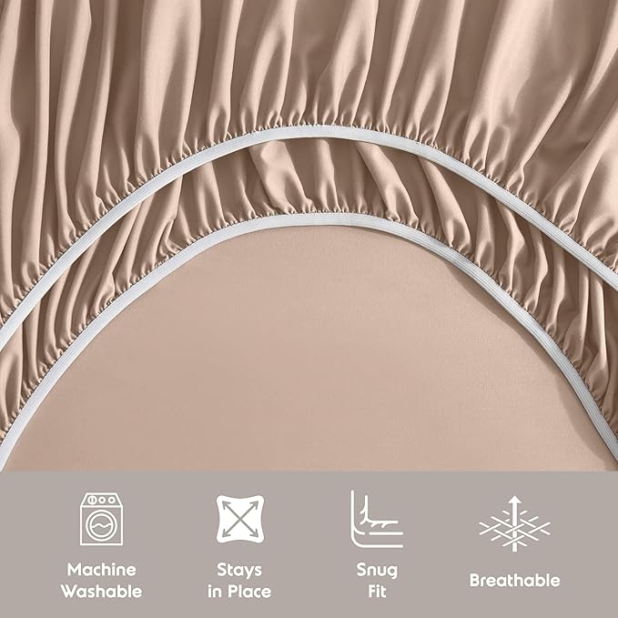 Nestl Extra Deep King Sheet Set - 6 Piece Breathable & Cooling Sheets - Hotel Luxury Bedding Set w/18-24 Inch Deep Pockets - Easy & Secure Fit - Super Soft, Wrinkle Free & Comfy - Taupe Sand
