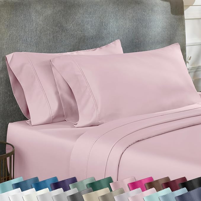 California Design Den Standard Queen Size Pillowcase Set - 400 Thread Count, 100% Cotton Sateen, Set of 2 Pillow Covers, Soft and Breathable - Pink