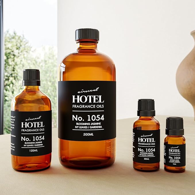 AirScent Essence of Jasmine Hotel Diffuser Oil No. 1054 - Jasmine Ivy Leaves Gardenia - Premium Fragrance Oil for Ultrasonic and Waterless Diffusers and Crafting - 30 mL, 1 fl oz Glass Bottle