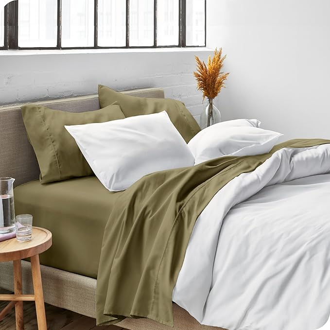 Bare Home Full XL Sheet Set - 1800 Ultra-Soft Microfiber Full Extra Long Bed Sheets - Double Brushed - Deep Pockets - Easy Fit - 4 Piece Set - Bedding Sheets & Pillowcases (Full XL, Olive)