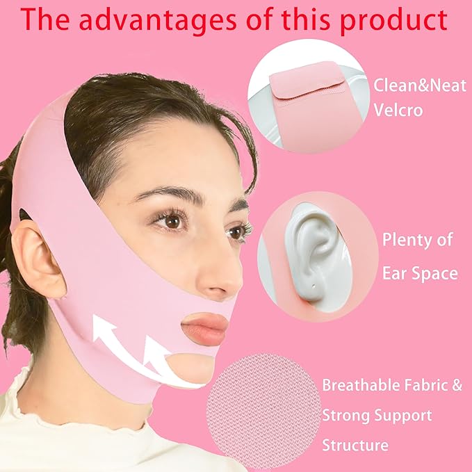 V Line Lifting Mask Chin Strap for Sleeping, Face Lifting Strap, Chin Strap, V Line Mask, Jawline Shaper, Jaw Strap, Double Chin Reducer, Face Lift Tape & Snoring Solution (Pink~)