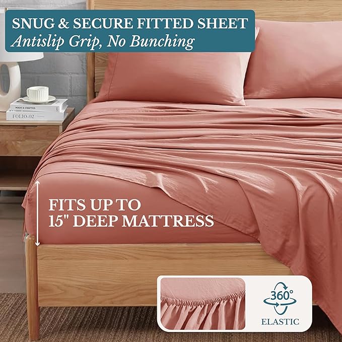 Casa Platino Bedding King Sheet Set – 4 Piece Set, Pre-Washed Ultra Soft Sheets, Deep Pocket, Cooling Bed Sheets, Brushed Microfiber, Cozy & Smooth Finish, 15" Fit for King Bed - Rose Dawn