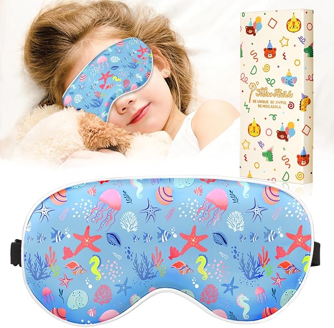 Miss Adola Sleep Mask for Kids - Cute Kawaii Cartoon Silk Sleeping Mask with Adjustable Strap Soft Smooth Light Eye Mask for Sleeping Silk Kids Eye Cover for Boys Girls Teens, Cute Sea Animals