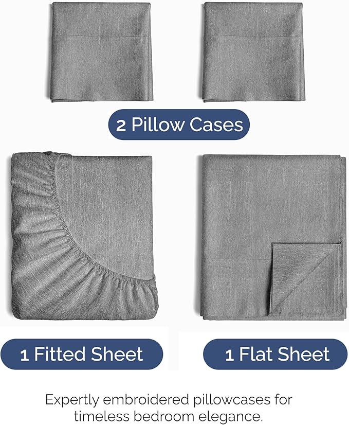 Full Size 4 Piece Sheet Set - Comfy Breathable & Cooling Sheets - Hotel Luxury Bed Sheets for Women & Men - Deep Pockets, Easy-Fit, Soft & Wrinkle Free Sheets - Heathered Grey Oeko-Tex Bed Sheet Set
