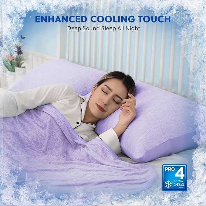 HOMFINE Cooling Pillowcases Queen Size - Double Side Q-Max 0.439 Cooling Fiber for Pillow Protector, Breathable Cold Pillow Cover for Hot Sleeper Night Sweat, Hidden Zipper, 2 Pack (20"x30", Purple)