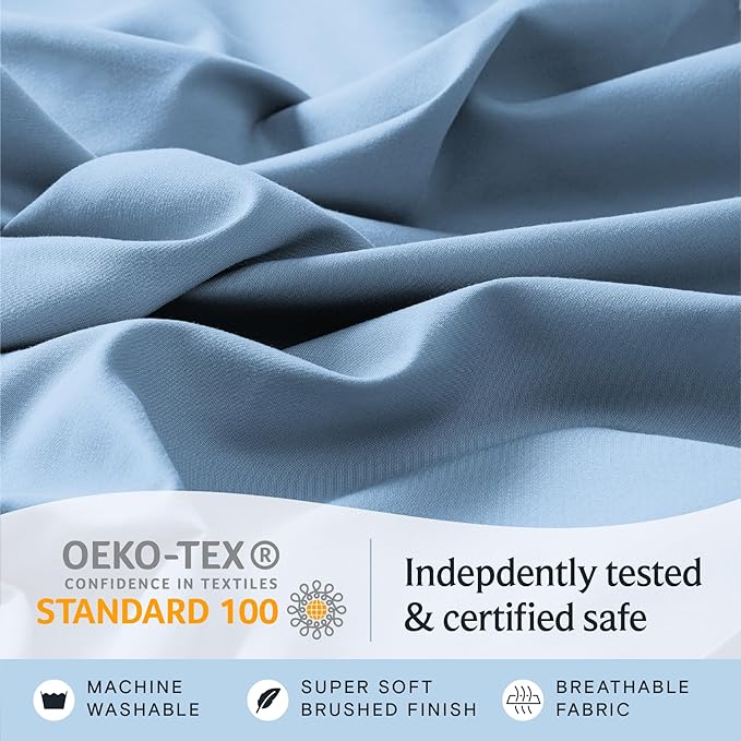 LuxClub Club Twin Sheets - Soft Bed Sheet for-Boys-and-Girls-4 PC Deep Pockets 18" Eco Friendly Wrinkle Free Kids Machine Washable Hotel Bedding Silky Soft- Sky