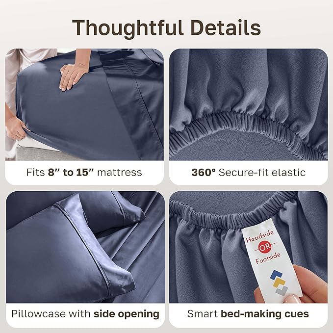 California Design Den Soft 100% Cotton Twin Size Bed Sheets Set, 400 Thread Count Good Housekeeping Award Winner, Smooth Sateen Finish, Cozy and Durable Twin Bedding Set - Indigo Dusty Blue