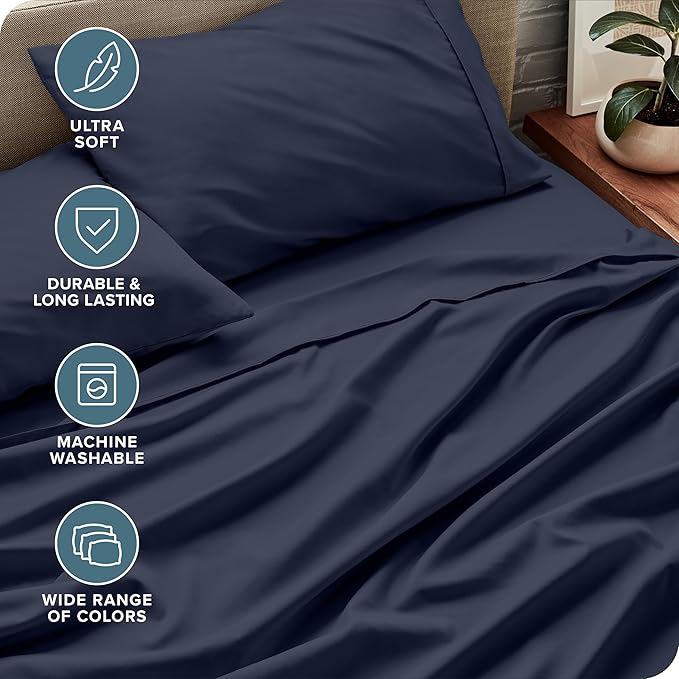 Bare Home Twin Sheet Set - 1800 Ultra-Soft Microfiber Twin Bed Sheets - Double Brushed - Deep Pockets - Easy Fit - 3 Piece Set - Bedding Sheets & Pillowcases (Twin, Midnight Blue)