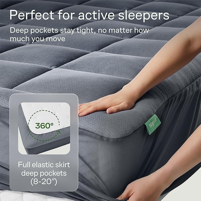 Niagara Sleep Solution Ultra Soft Twin XL Size Mattress Topper - Viscose Made from Bamboo Pillow Top Mattress Pad for Back Pain Relief - Naturally Cooling for Hot Sleepers, Gray